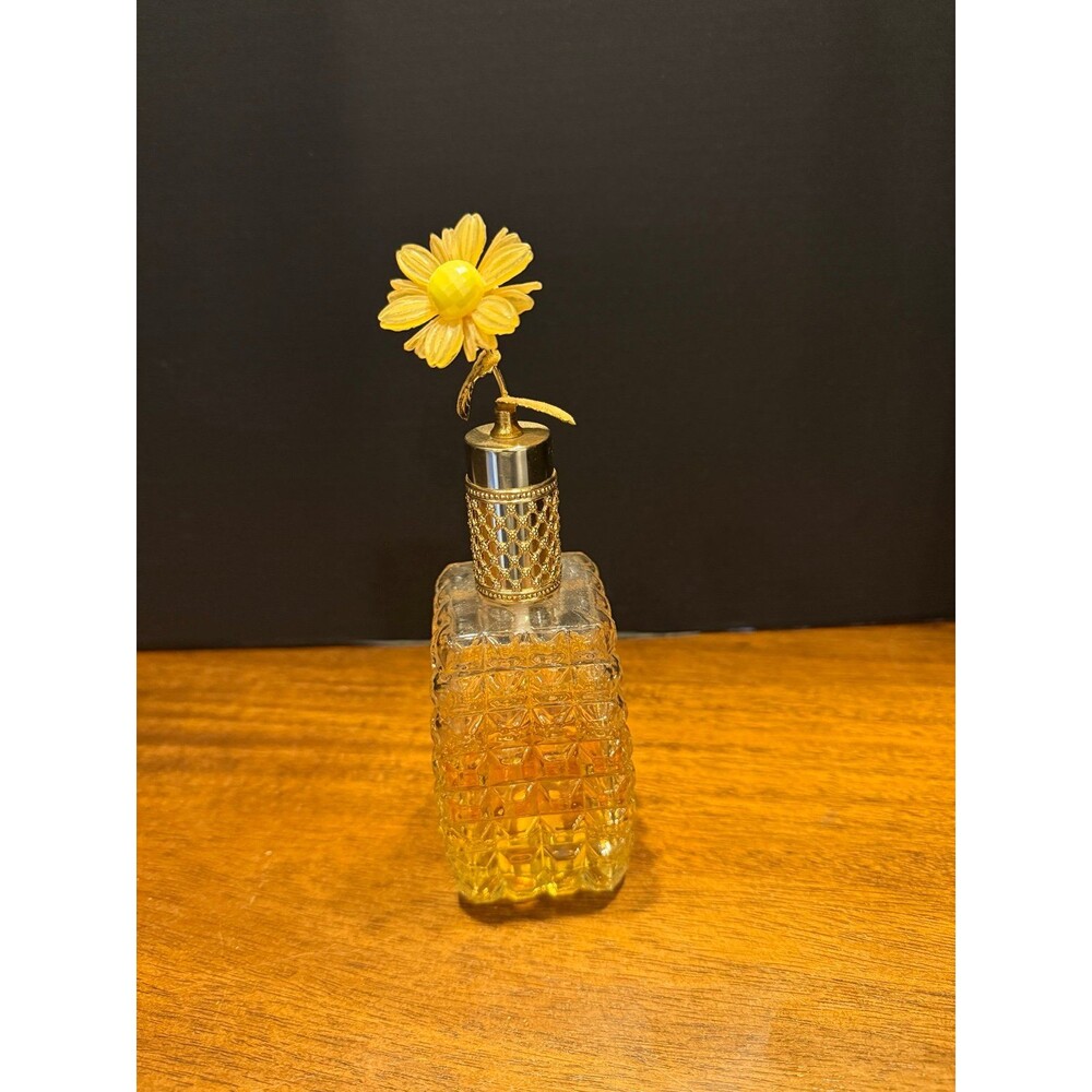 Vintage Pressed Glass Vanity Perfume Bottle with Daisy Floral Stopper